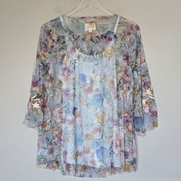 NWT Johnny Wash Flora Dancer Mesh Floral Embroidered Sheer Top Size XS - Picture 14 of 15